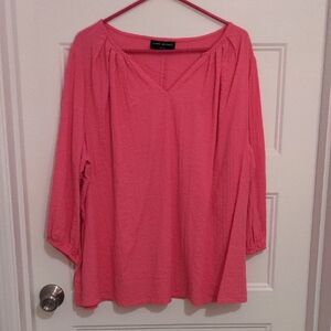 Lane Bryant Pink Seersucker V-Neck Blouse Size 16 100% Cotton
